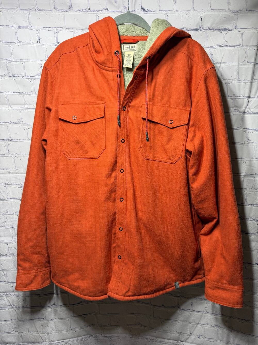 L.L.Bean Mens Snap Front Jacket Fleece Lined Sz XL Casual Layer Hooded